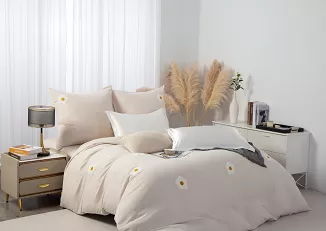 Beżowa Pościel w Kwiatki Stokrotki 160x200 Cuty Stokrotka