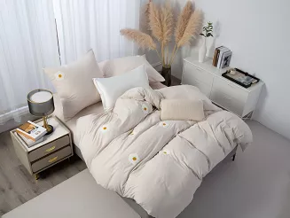 Beżowa Pościel w Kwiatki Stokrotki 160x200 Cuty Stokrotka