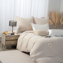 Beżowa Pościel w Kwiatki Stokrotki 160x200 Cuty Stokrotka