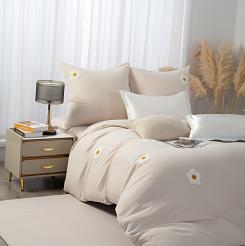 Beżowa Pościel w Kwiatki Stokrotki 160x200 Cuty Stokrotka