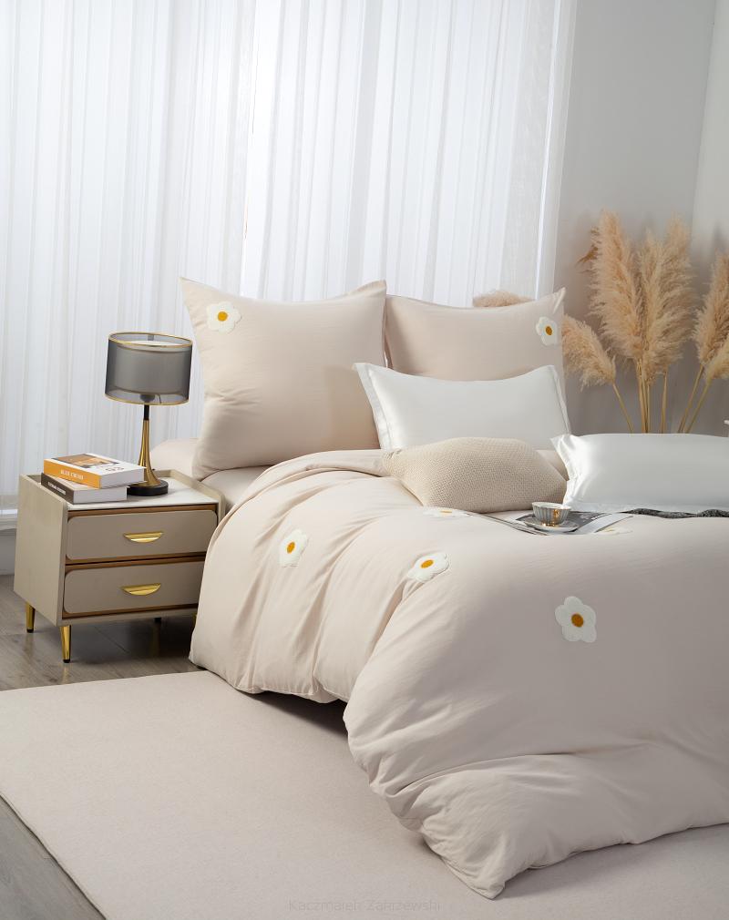 Beżowa Pościel w Kwiatki Stokrotki 160x200 Cuty Stokrotka