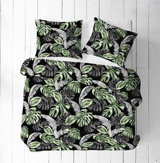 Poszewka z kory 70x80 czarna w szare zielone egzotyczne liście