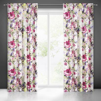 Zasłona gotowa na taśmie AMELIE 140x270 Eurofirany wielokolorowa bordowe kwiaty