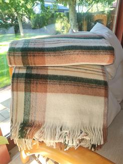 Koc wełniany z frędzlami Krzyś II 160x200 kratka ekri zielony rudy