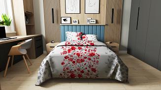 Pościel z kory 160x200 czerwone maki na szarym tle