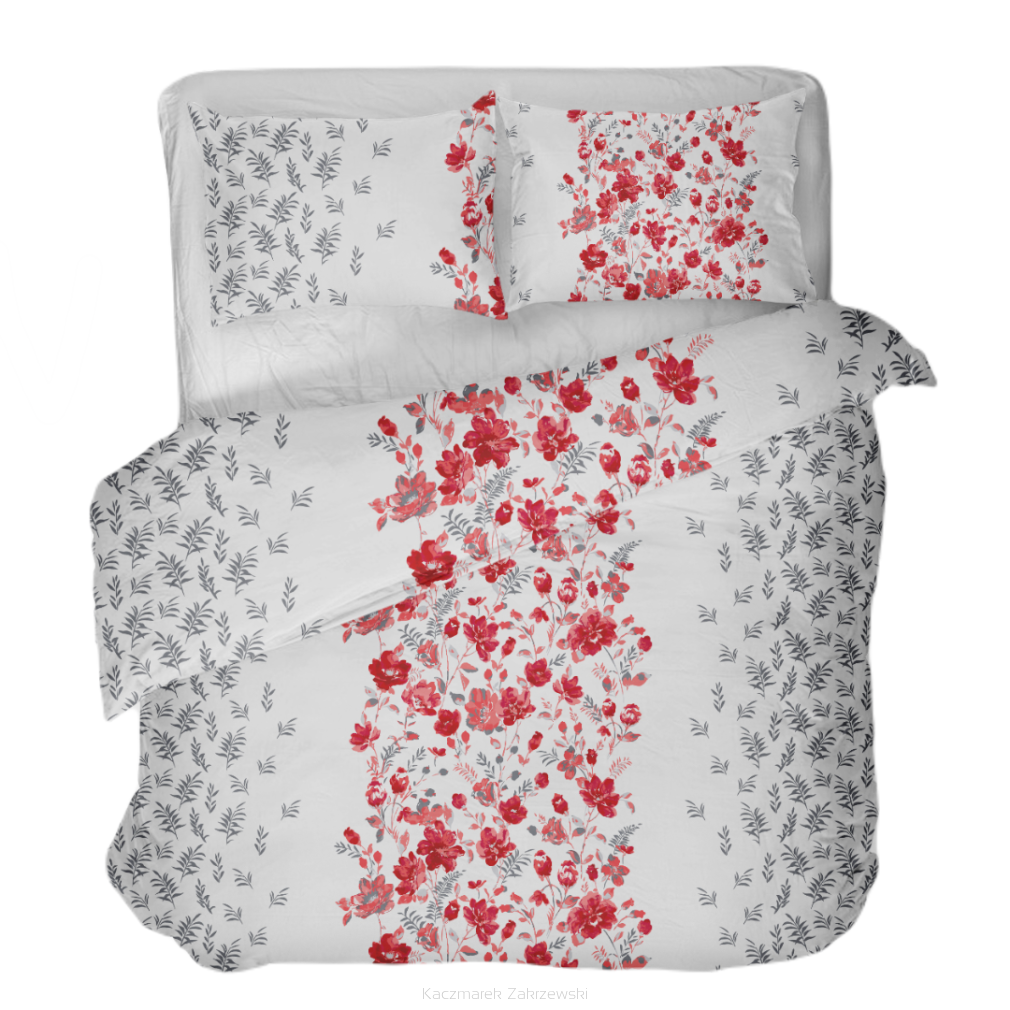 Pościel z kory 160x200 czerwone maki na szarym tle