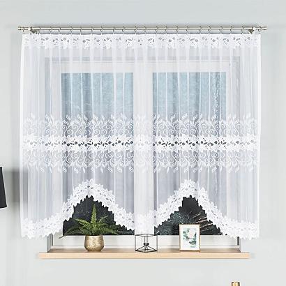 Firanka żakardowa gotowa na żabki BASTIA 300x150 biała