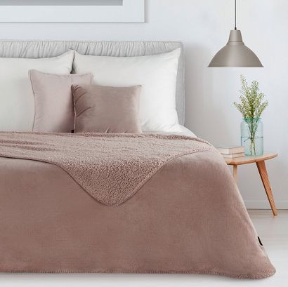 Koc narzuta TEDY 200x220 Eurofirany mocha miękka bukla + ciepły polar