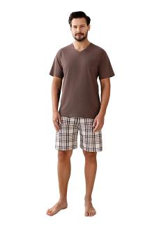 Piżama męska REGINA kod 505 brązowa spodenki w kratę