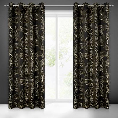 Zasłona gotowa na przelotkach KIARA 140x250 Eurofirany czarna w liście