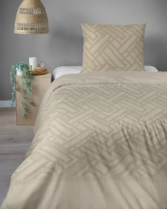Pościel satynowa Home Satin 140x200 beżowa w geometryczny wzór