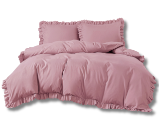 Pościel 160x200 pudrowa różowa z falbankami