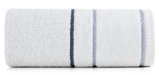 Ręcznik bawełniany z welurową bordiurą w ozdobne paseczki NEL 70x140 Eurofirany biały