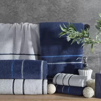 Ręcznik bawełniany z welurową bordiurą w ozdobne paseczki NEL 70x140 Eurofirany biały