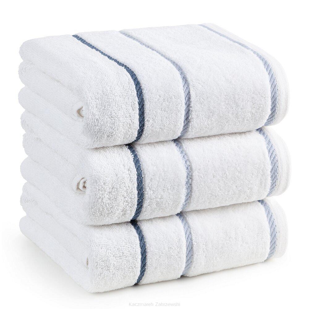 Ręcznik bawełniany z welurową bordiurą w ozdobne paseczki NEL 70x140 Eurofirany biały
