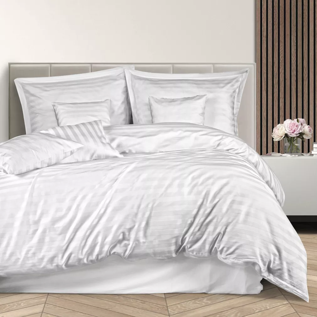 Pościel satyna bambusowo-bawełniana STRIPE WHITE 140x200 Darymex jednokolorowa biała