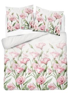 Pościel satynowa 220x200 Detexpol biała różowa eustomy