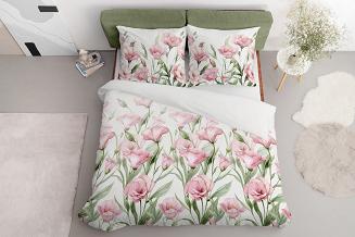 Pościel satynowa 220x200 Detexpol biała różowa eustomy