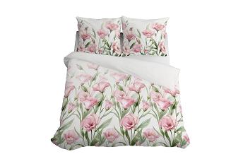 Pościel satynowa 220x200 Detexpol biała różowa eustomy