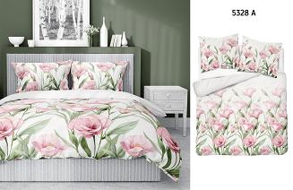 Pościel satynowa 220x200 Detexpol biała różowa eustomy