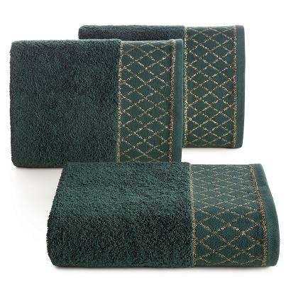 Ręcznik bawełniany LAYLA 70x140 Eurofirany ciemnozielony geometryczna błyszcząca bordiura