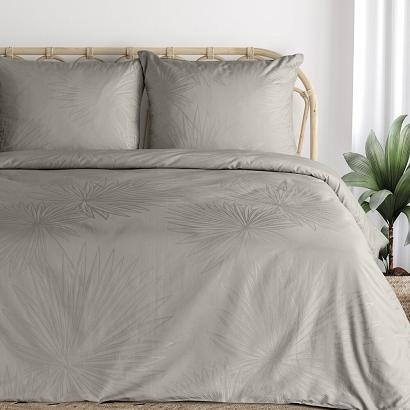 Pościel satynowa żakardowa NIKOL 220x200 Eurofirany szarobeżowa efekt 3D liście palmy