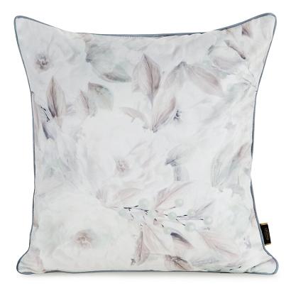 Poszewka dekoracyjna VELVET 155  45x45 Eurofirany biała z nadrukiem pastelowych kwiatów