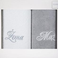 Komplet ręczników MĄŻ ŻONA 2 szt. 50x90 Eurofirany biały/popielaty