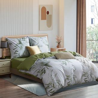 Biała Pościel w Liście Satyna Bawełniana 140x200 Y020