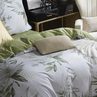 Biała Pościel w Liście Satyna Bawełniana 140x200 Y020