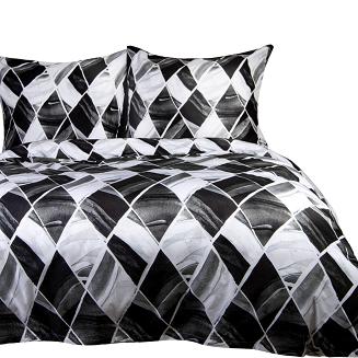 Pościel bawełniana COTTONLOVE 220x200 biała czarna geometryczne romby