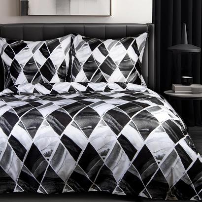 Pościel bawełniana COTTONLOVE 220x200 biała czarna geometryczne romby