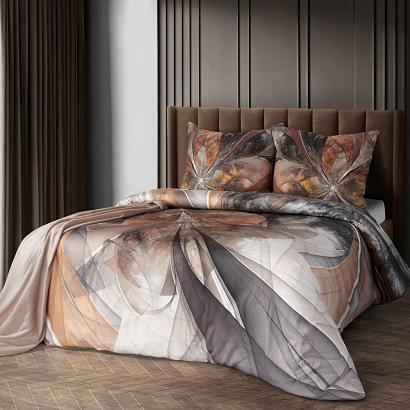 Pościel satynowa LUMEA 160x200 Eva Minge Eurofirany kremowa w dynamiczny rudy wzór
