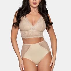 Figi damskie z wysokim stanem i koronką Babell kod 184 beżowe