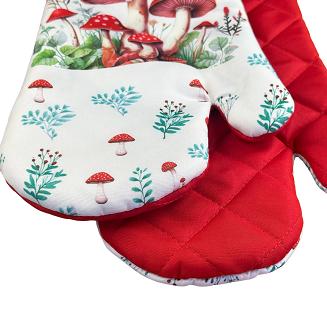 Rękawice kuchenne 18x27 z magnesem 2 szt. białe czerwone muchomory