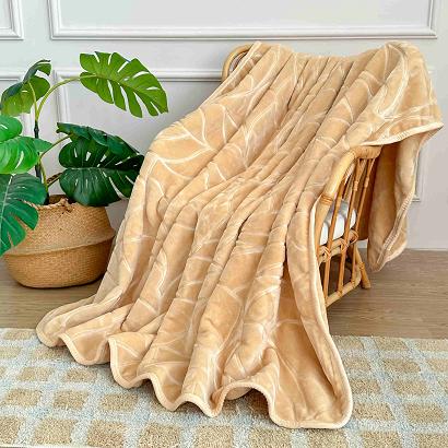 Koc akrylowy na fotel tłoczony LIV 80x160 gruby ciepły beżowy