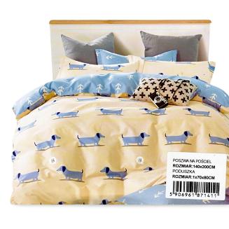 Pościel dla dzieci 140x200 kremowa niebieska jamniki