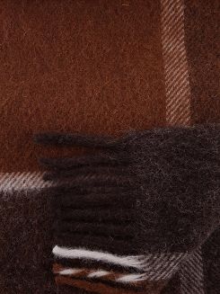 Koc wełniany z frędzlami 160x200 kratka brązowy czekoladowy