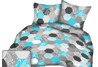 Pościel z kory 160x200 wzór turkusowo-szare sześciokąty