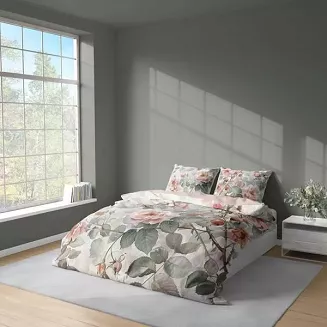 Pościel 3D z mikrofibry 220x200 różowa pastelowa szarość kwitnące róże
