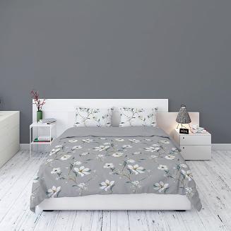 Pościel flanelowa 200x220 szara biała polne kwiaty