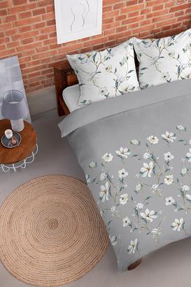 Pościel flanelowa 200x220 szara biała polne kwiaty