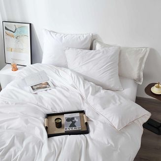 Pościel satyna bawełniana Queen Premium 220x200 biała ze złotą lamówką