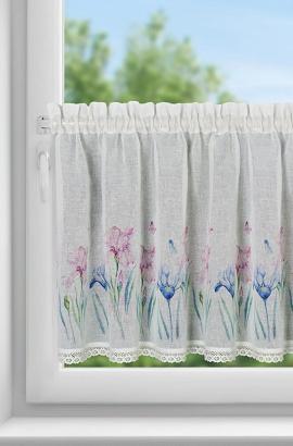 Firana gotowa zazdrostka DOLOREZ 150x60 Eurofirany biała różowa niebieska kwiaty koronka