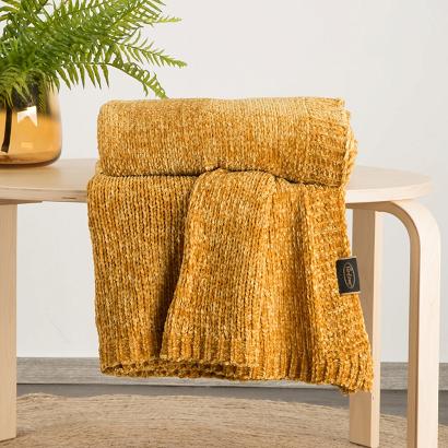 Koc narzuta LUCY 150x200 Eurofirany żółty sweterkowy