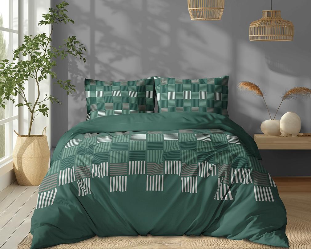 Pościel bawełniana 160x200 Detexpol zielona szachownica
