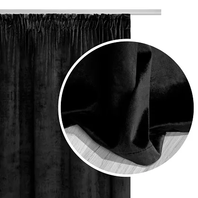 Zasłona gotowa na taśmie VELVET SOFT 140x270 welurowa czarna