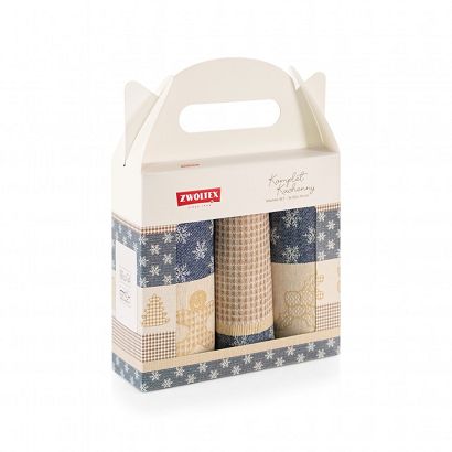 Komplet ścierek kuchennych świąteczny ZWOLTEX Ciastek granatowy beżowy