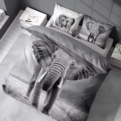 Pościel bawełniana NATURA 160x200 szary słoń elephant