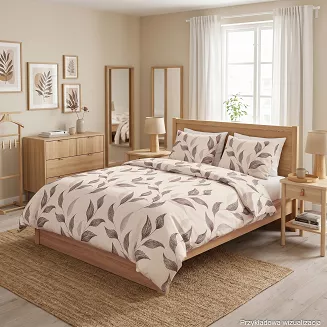 Komplet pościeli SANDORA z bawełny satynowej 160x200 beżowa w brązowe listki